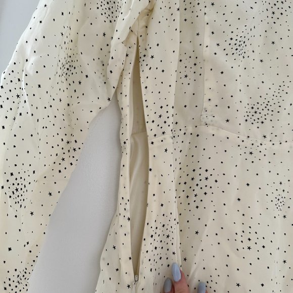 Maje Reto Asymmetric Dress Sz 40 Ecru Cupro Printed Ruffle Trim Long Sleeve - Picture 11 of 11